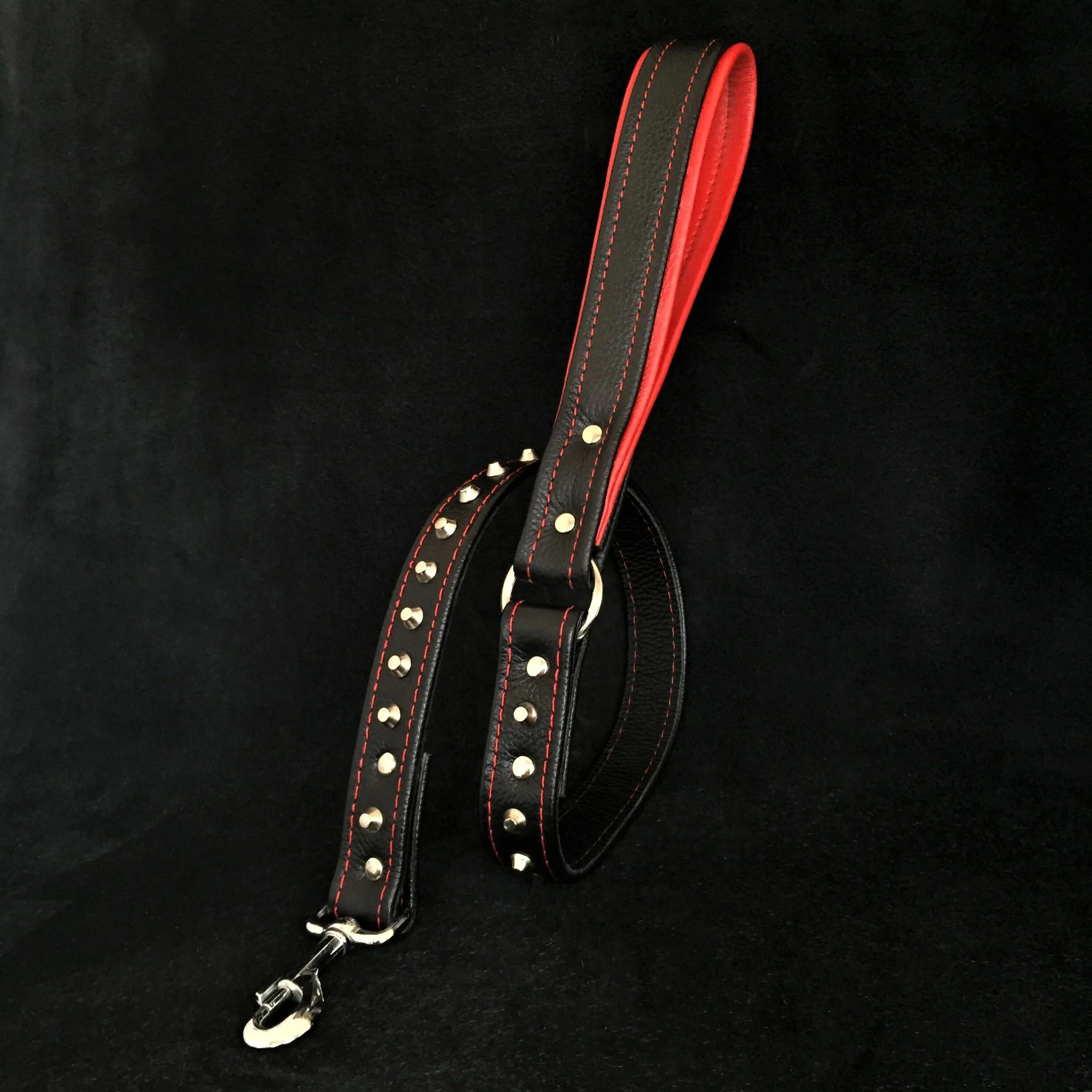 Black soft leather studded leash